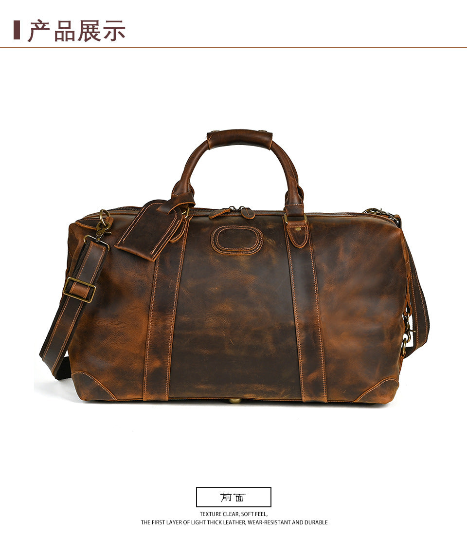 Men's Handbag Genuine Cowhide Luggage Bag Retro Casual Large Capacity Business Travel Bag for Men 