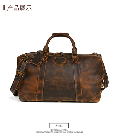 Men's Handbag Genuine Cowhide Luggage Bag Retro Casual Large Capacity Business Travel Bag for Men 