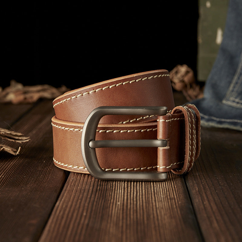 Men's Belt Handmade Genuine Cowhide Leather Needle Buckle Casual Vintage Simple Men's Belt 