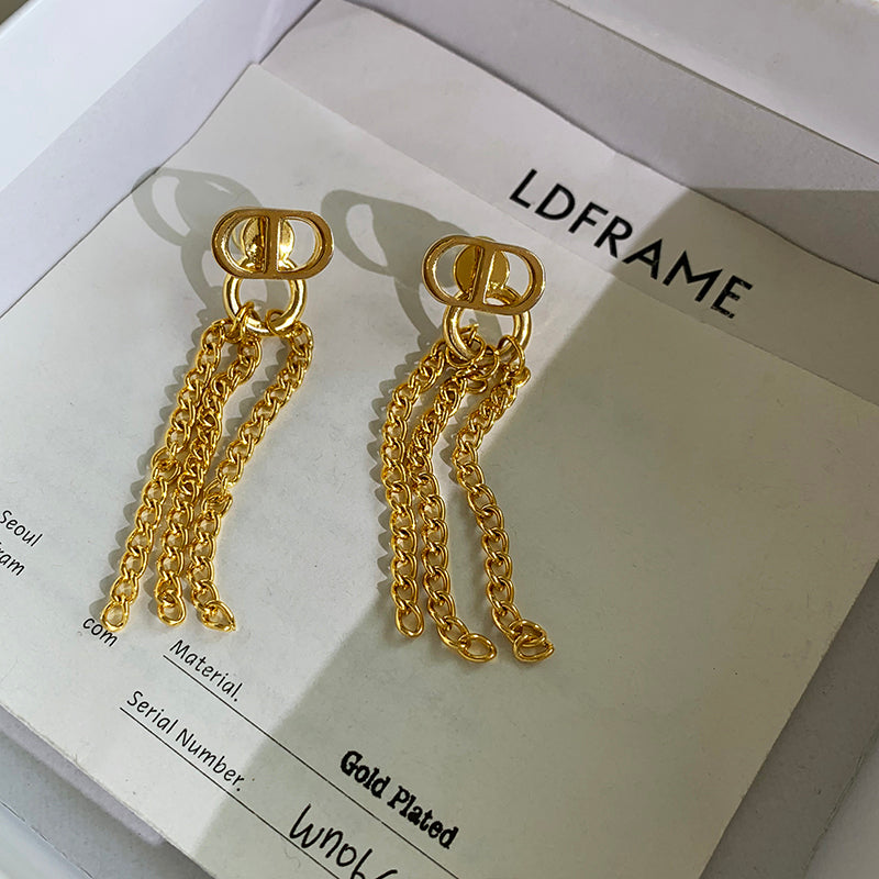 D CD Earrings Women Fringe Long Type Front and Back Two Piercing Earrings Women Fashion Earrings