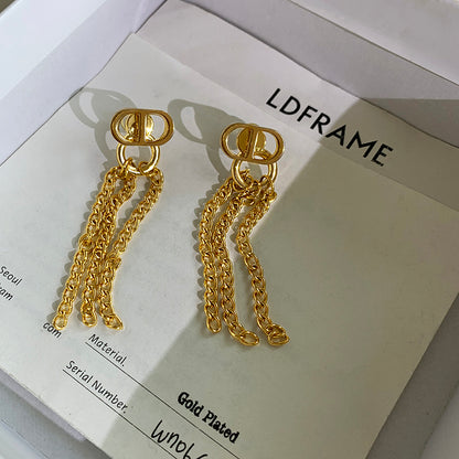 D CD Earrings Women Fringe Long Type Front and Back Two Piercing Earrings Women Fashion Earrings
