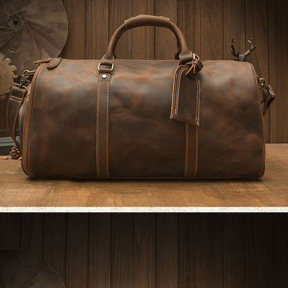 Men's Travel Bag Large Capacity Cowhide Crazy Horse Handmade Retro Crossbody Bag Fashion Luggage Bag for Men 
