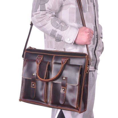 Men's Handbag Briefcase Cowhide Genuine Leather Retro Business Men Computer Bag 