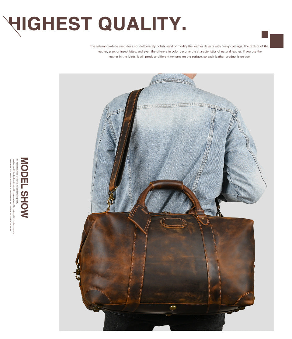 Men's Handbag Genuine Cowhide Luggage Bag Retro Casual Large Capacity Business Travel Bag for Men 