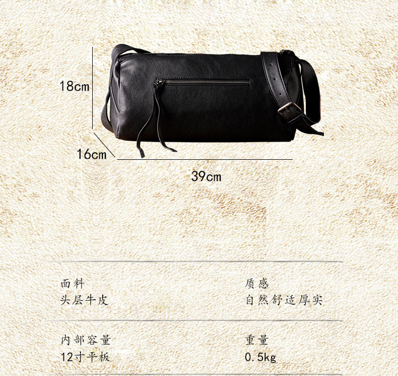 Men's Shoulder Bag Made of Genuine Cowskin Leather Handmade Retro Casual Fashion Large Capacity Crossbody Bag for Men 