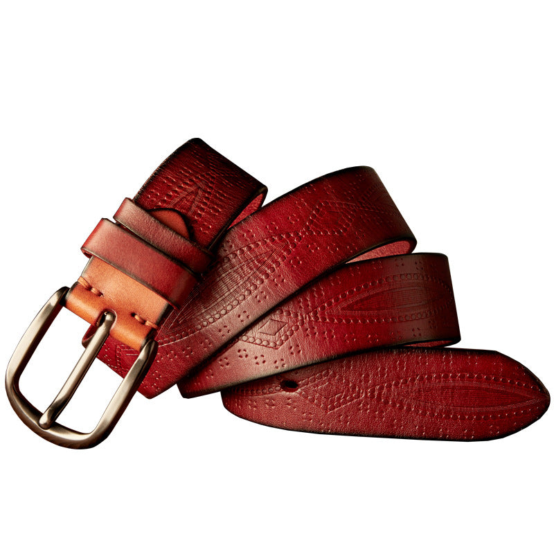 Men's Belt Handmade Cowhide Needle Buckle Korean Fashion Casual Retro Men's Belt 