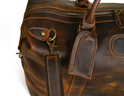 Men's Handbag Genuine Cowhide Luggage Bag Retro Casual Large Capacity Business Travel Bag for Men 