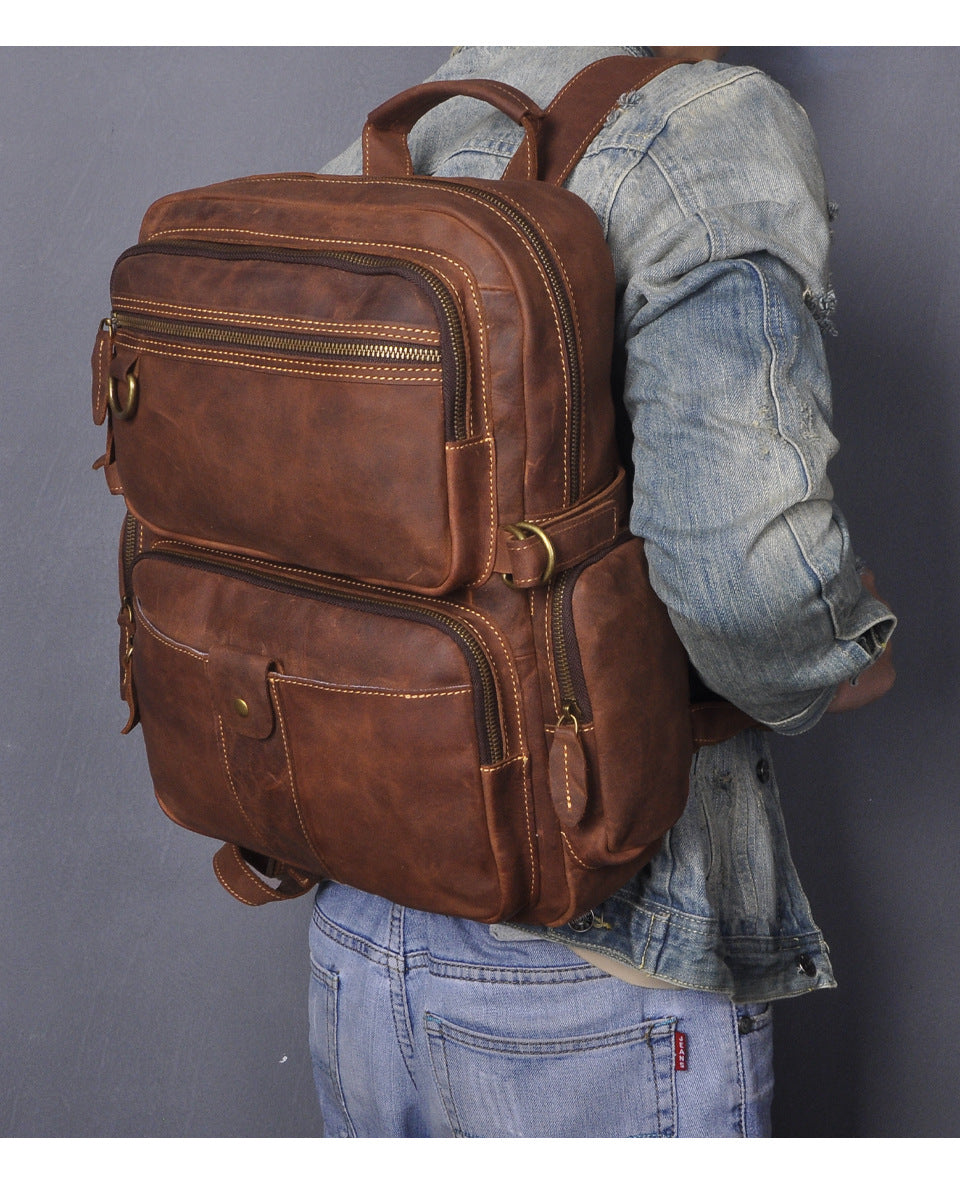 Men's backpack genuine leather cowhide retro large capacity men computer bag 