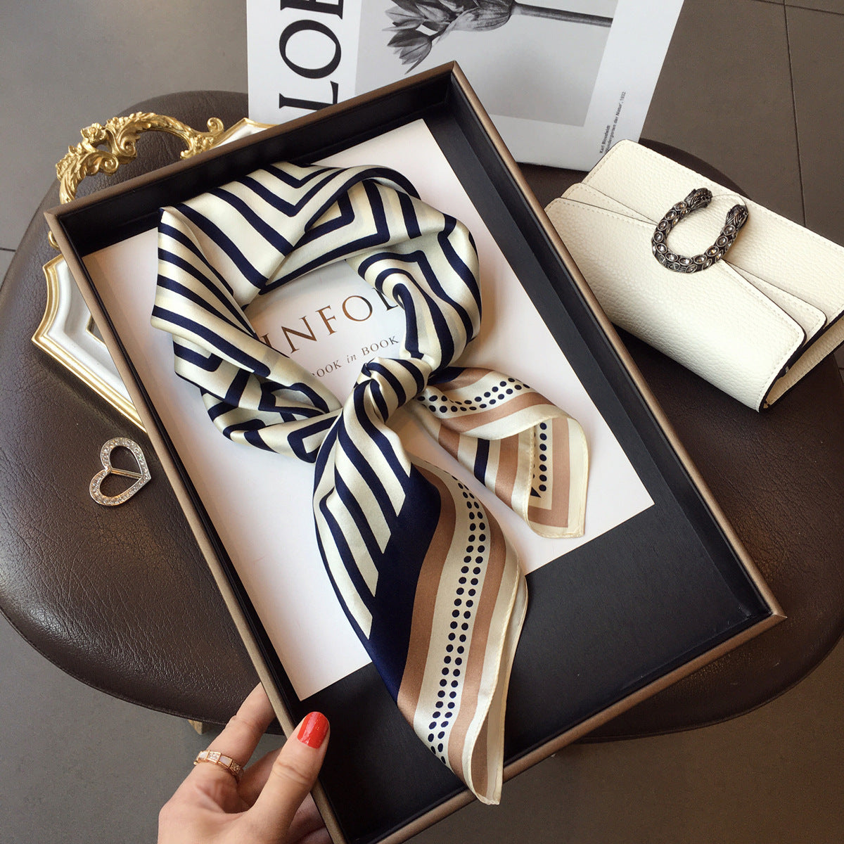 Silk Scarf Fashion Striped Print Pattern Scarf Neckerchief