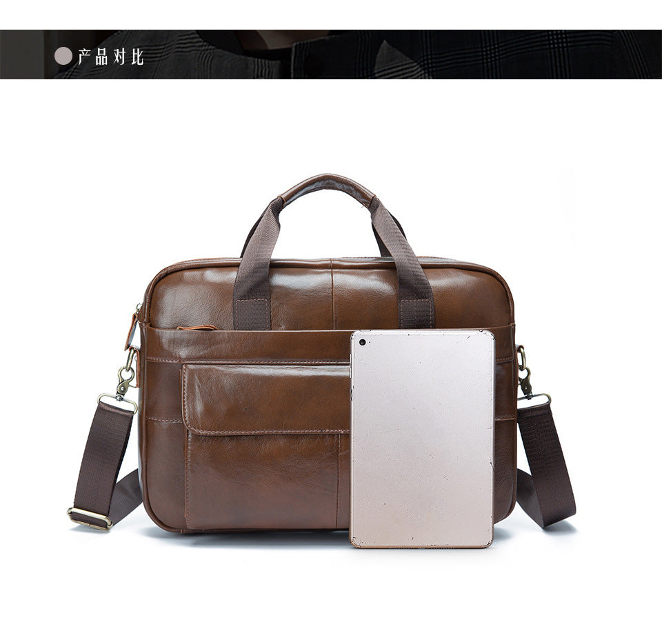 Men's Handbag Briefcase Cowhide Genuine Leather Retro Business Computer Bag for Men 