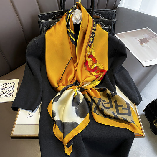 Scarf Feminine mother pattern print pattern Ribbon simulation silk big scarf that goes with anything