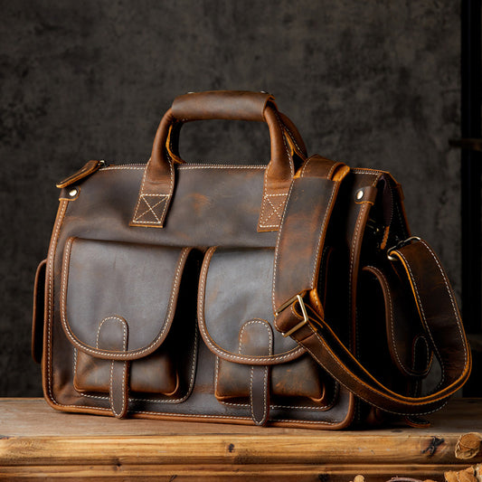 Men's original handmade handbag travel bag cowhide genuine leather messenger bag crossbody shoulder bag 