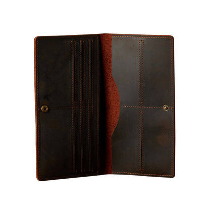 Men's long wallet, handmade, genuine cowhide leather, retro card holder, simple men's wallet handbag 