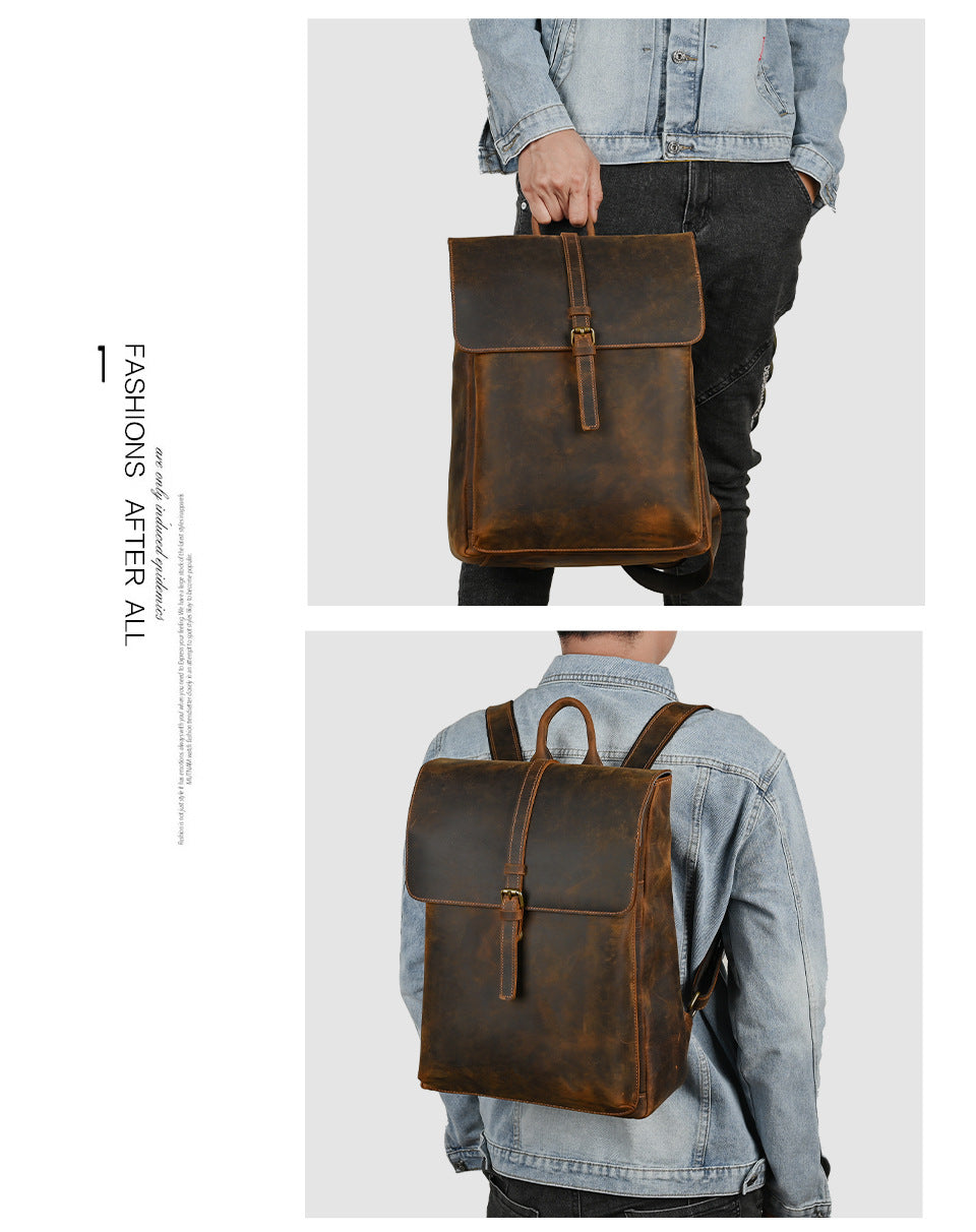 Men's backpack cowhide genuine leather retro casual computer bag for men 