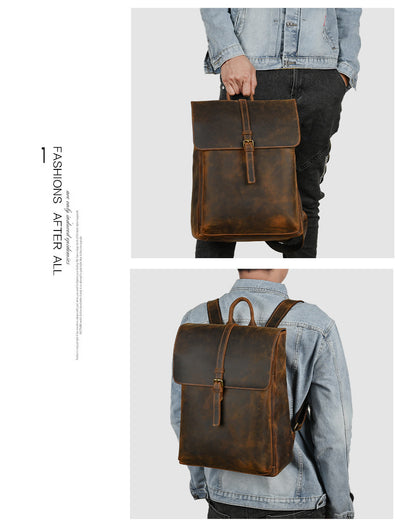 Men's backpack cowhide genuine leather retro casual computer bag for men 