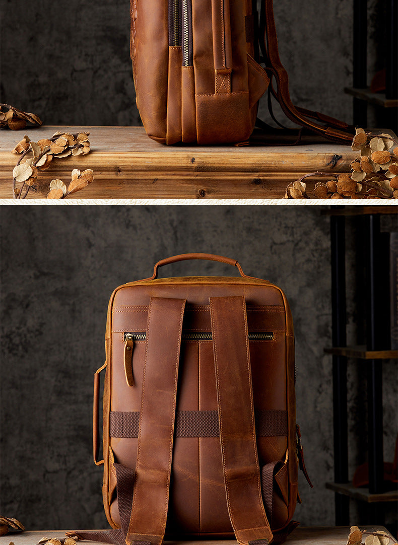 Men's Rucksacks Cowhide Genuine Leather Crazy Horse Handmade Handbags Fashion Computer Bags for Men 