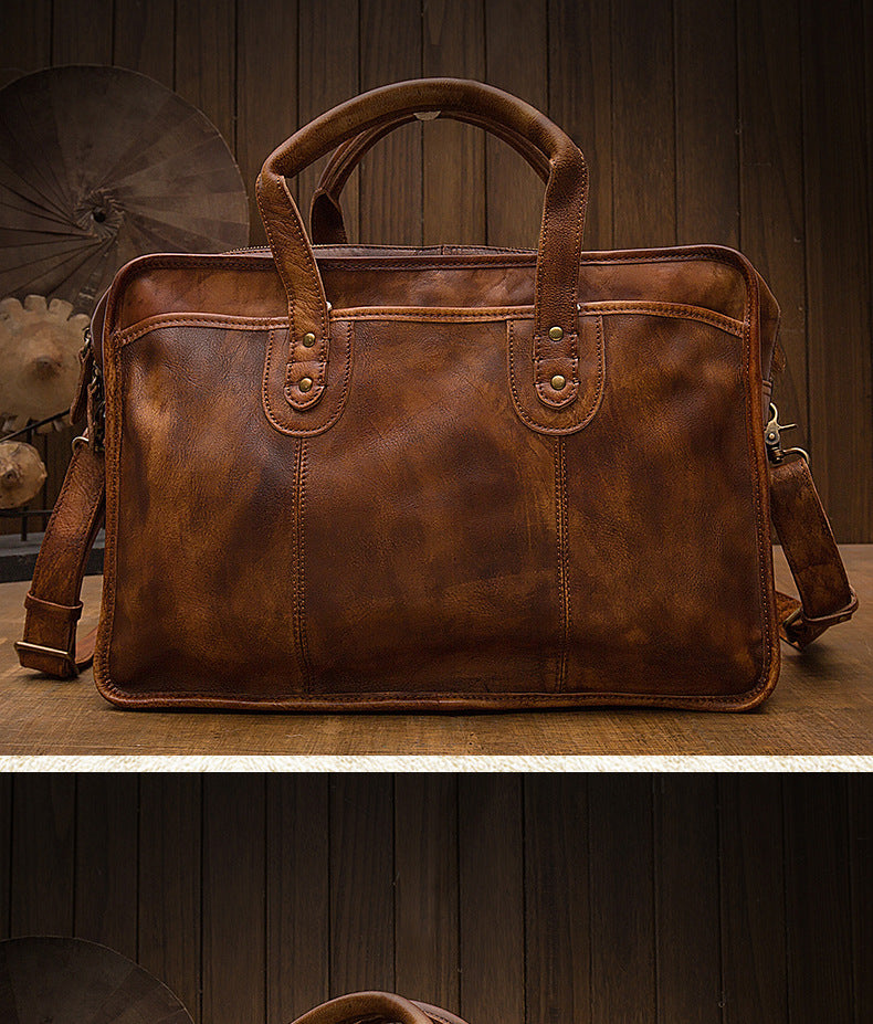Men's handbag briefcase handmade cowhide retro travel bag crossbody shoulder bag computer bag handbag 