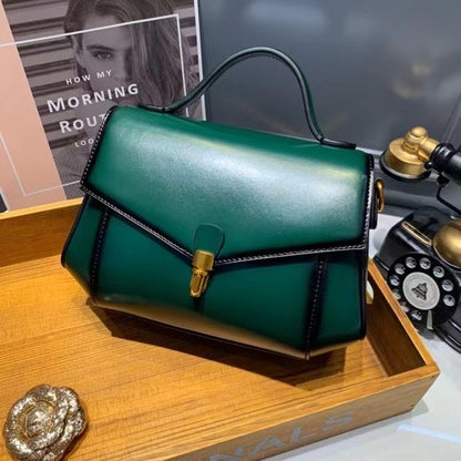 Women's bag Gradient genuine leather handbag with a stylish lid that straddles diagonally Shoulder bag Handbag.bag