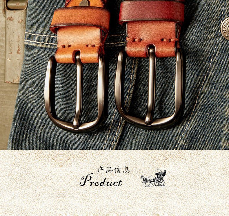 Men's Belt Handmade Cowhide Needle Buckle Korean Fashion Casual Retro Men's Belt 