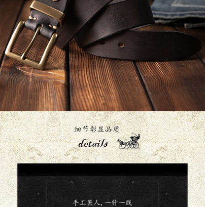 Men's Belt Genuine Cowhide Leather Casual Vintage Copper Needle Buckle Unique Men's Belt 