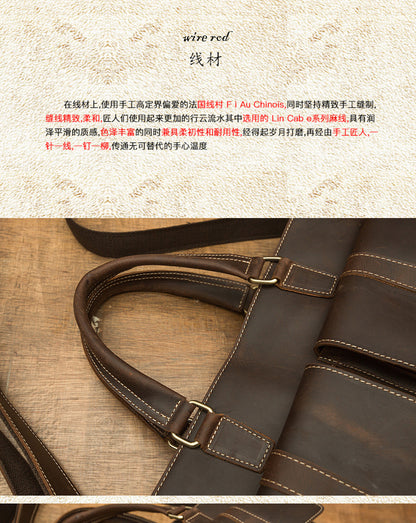 Men's Handbag Handbag Handmade Retro Cowhide Genuine Leather Shoulder Bag Crossbody Bag Crazy Horse Cambridge Briefcase 