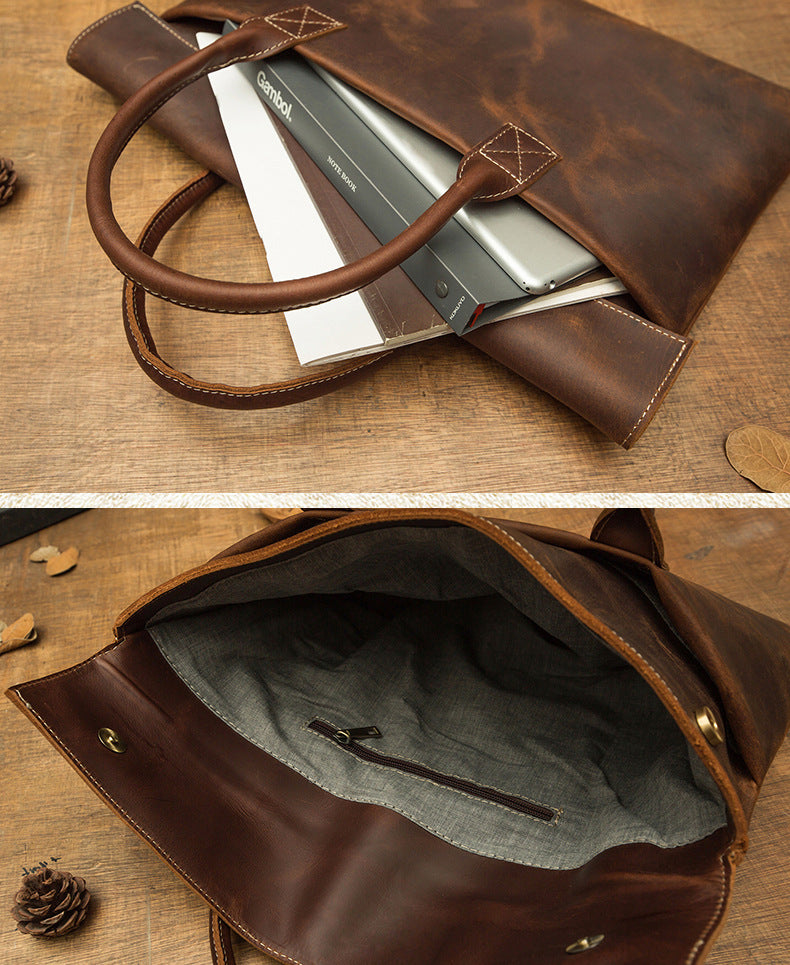 Men's handbag handbag handmade Korean fashion genuine cowhide leather casual business briefcase thin computer bag 