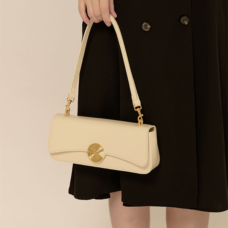 Genuine Leather Women's Shoulder Bag Cowhide Armpit Bag Crossbody Bag Clutch Bag Commuting OL High Quality Shoulder Bag.Pochette