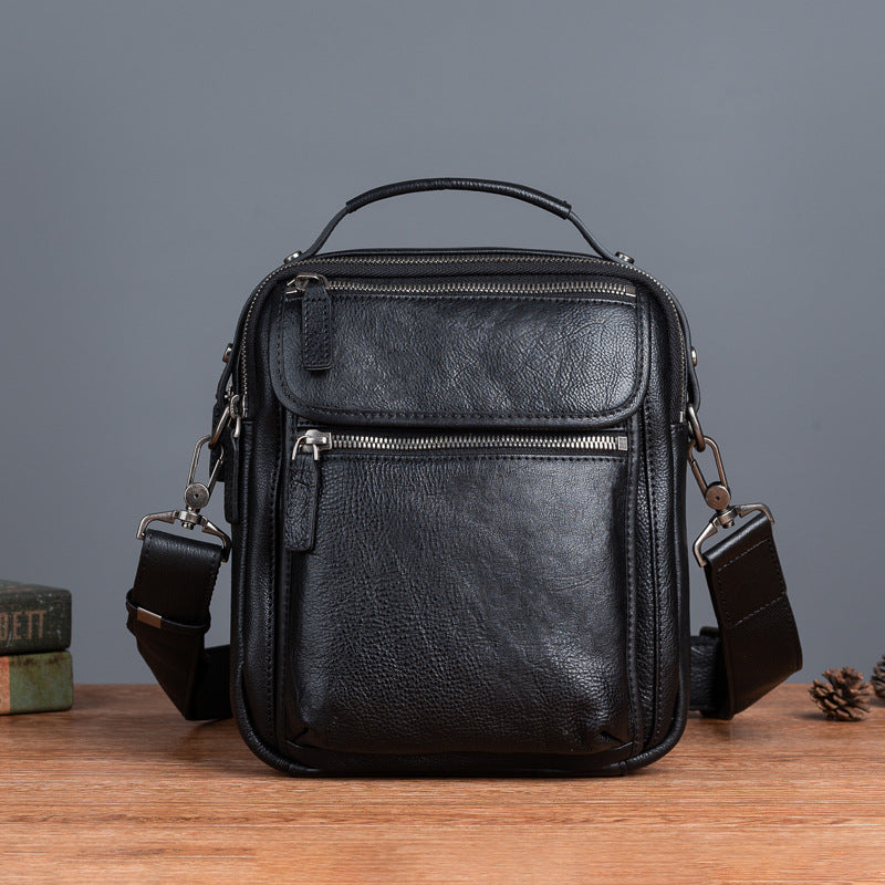 Men's Shoulder Bag Genuine Cowhide Leather Retro Casual Male Crossbody Bag 