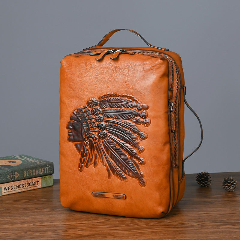 Men's backpack cowhide genuine leather retro fashion computer bag men's casual travel bag 