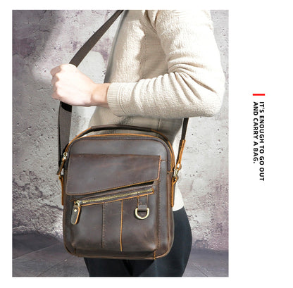 Men's Crossbody Bag Cowhide Genuine Leather Retro Travel Outdoor Men Shoulder Bag 