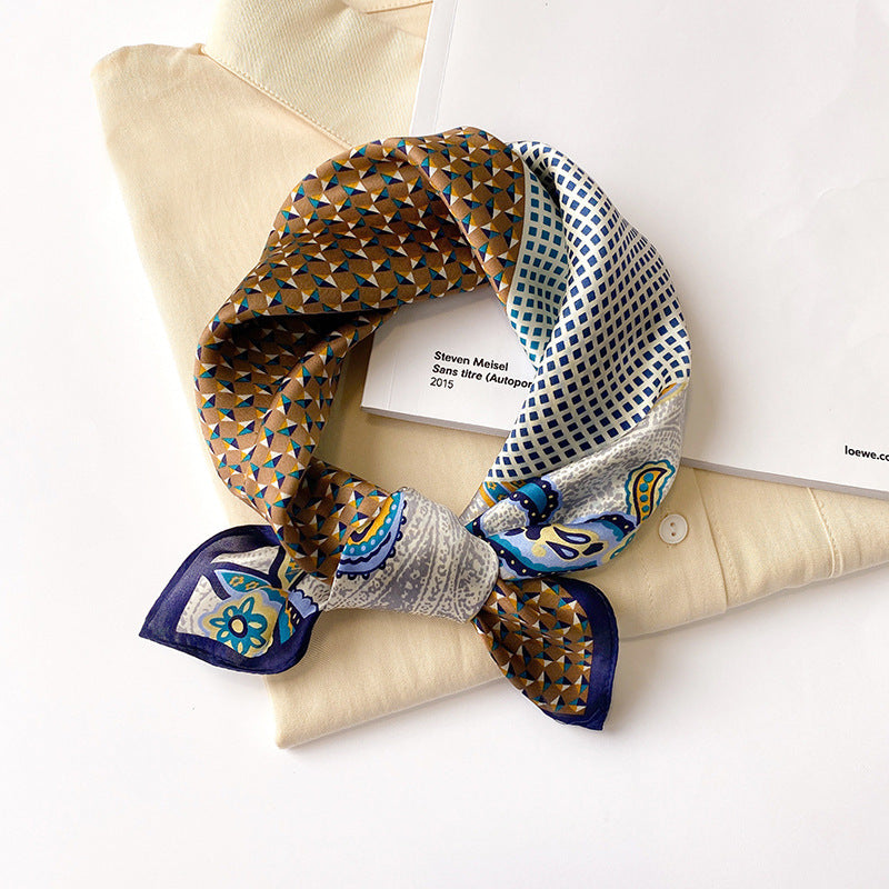 Silk Scarf Women Sheer Fashionable Printed Pattern Muffler Decorate Elegant Temperament Neckerchief