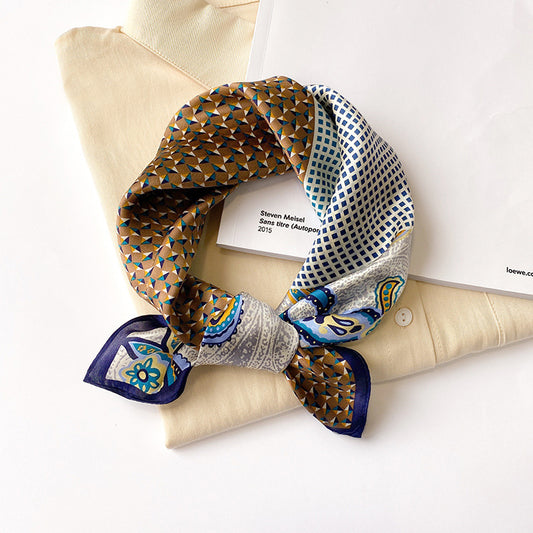 Silk Scarf Women Sheer Fashionable Printed Pattern Muffler Decorate Elegant Temperament Neckerchief