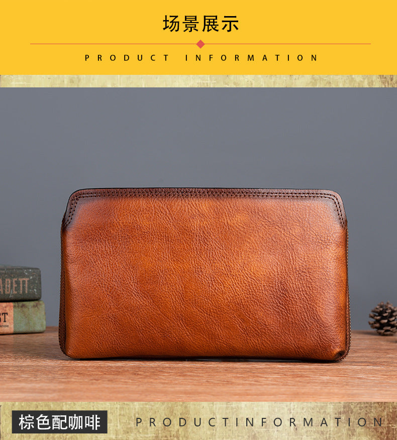 Men's Clutch Bag Genuine Cowhide Leather Practical Retro Casual Men Bag 