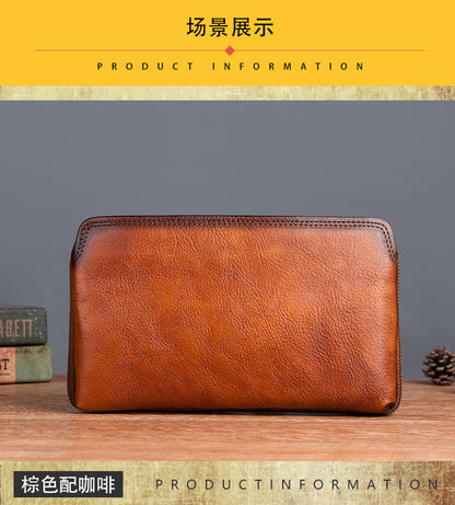 Men's Clutch Bag Genuine Cowhide Leather Practical Retro Casual Men Bag 
