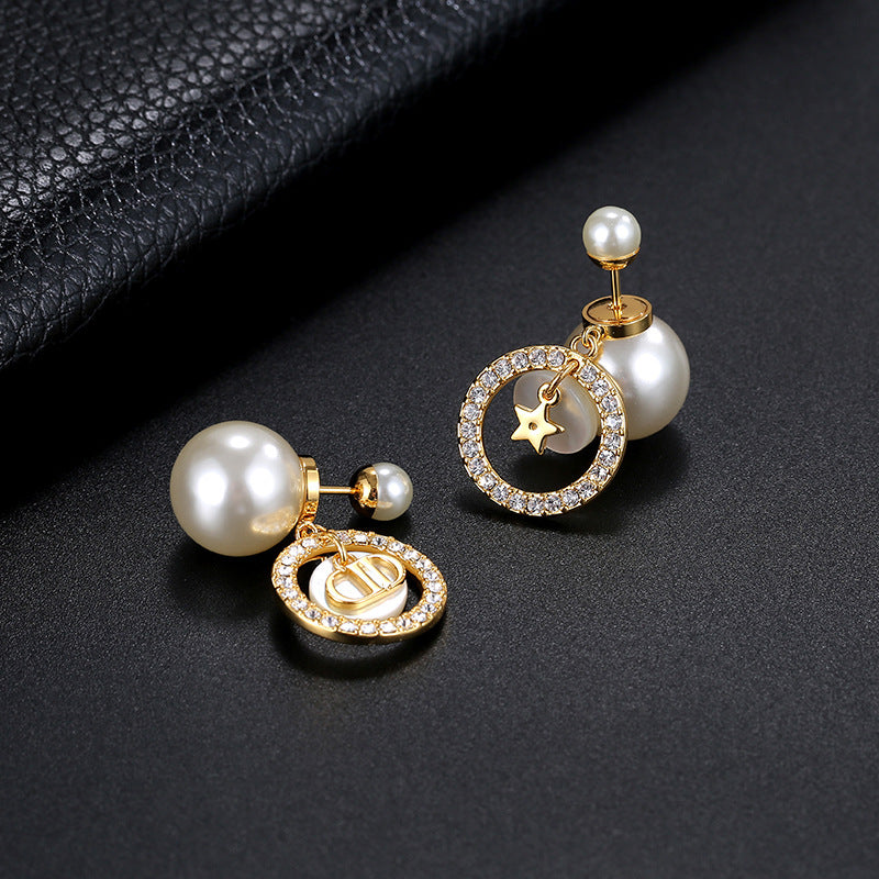 Earrings Large and Small Pearl Seashell Cubic Chassis Earrings That Disdain Luxury 