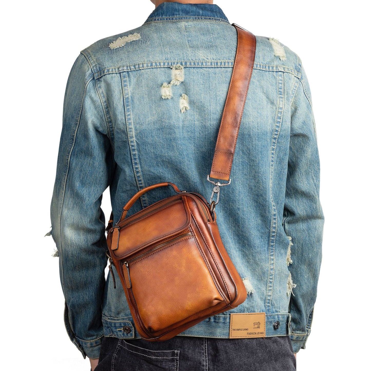 Men's Shoulder Bag Genuine Cowhide Leather Retro Casual Male Crossbody Bag 