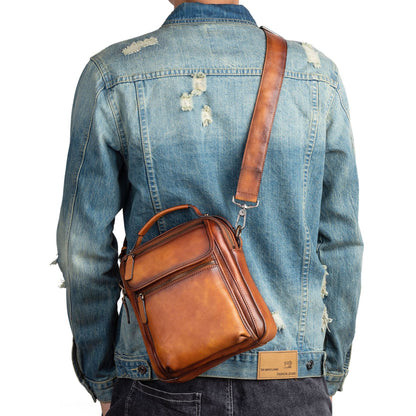 Men's Shoulder Bag Genuine Cowhide Leather Retro Casual Male Crossbody Bag 