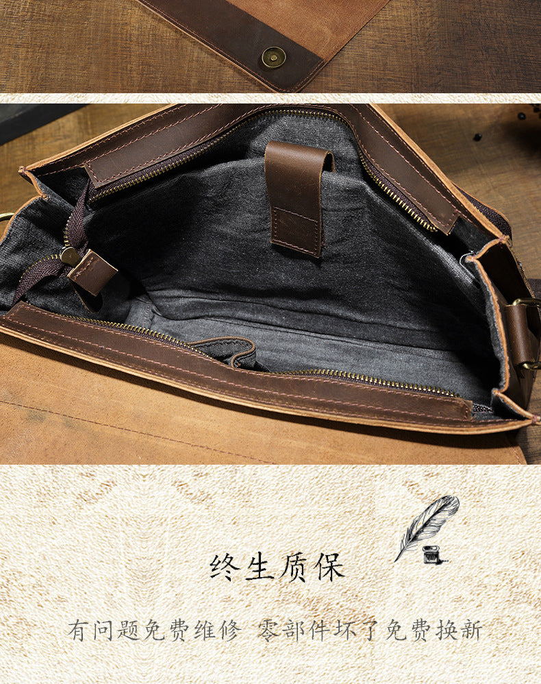 Men's Handbag Briefcase Handmade Cowhide Genuine Leather Retro Simple Messenger Bag Business Casual Men's Shoulder Bag Crossbody Bag 