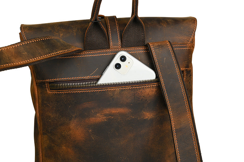 Men's backpack cowhide genuine leather retro casual computer bag for men 