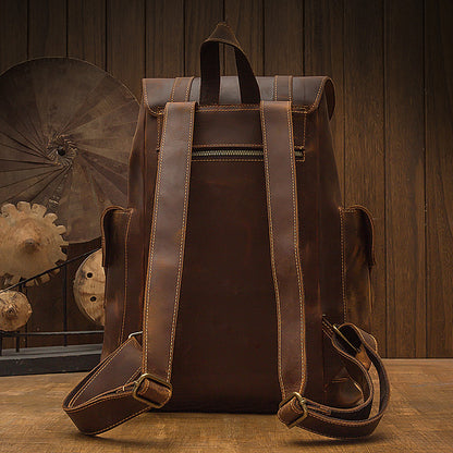 Men's Backpack, Original Handcrafted, Genuine Cowhide Leather, Retro Casual, Unisex, Travel Bag, Computer Bag