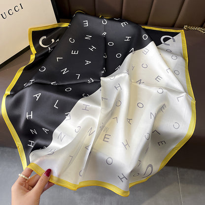 Silk scarf fashionable character pattern color matching scarf women elegant temperament scarf