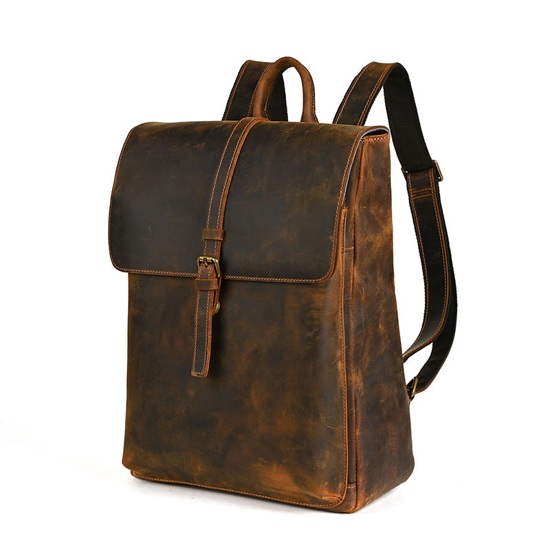Men's backpack cowhide genuine leather retro casual computer bag for men 
