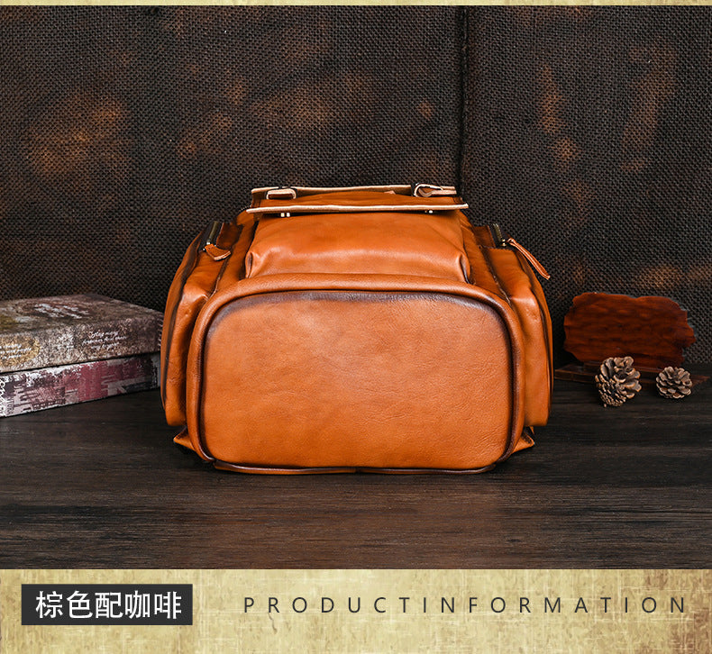 Men's backpack genuine cowhide leather retro unisex casual travel bag business bag 