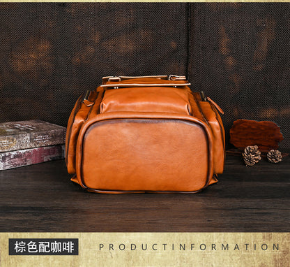 Men's backpack genuine cowhide leather retro unisex casual travel bag business bag 
