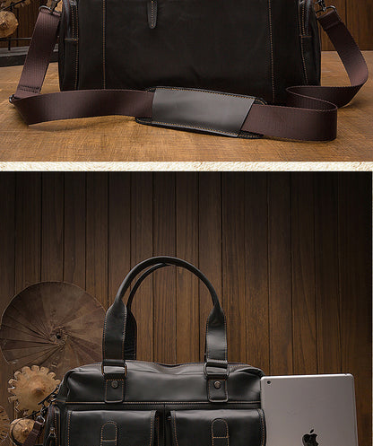 Men's Handbag, Business Trip, Travel Bag, Handmade, Genuine Cowhide Leather, Casual, Fashion, Crossbody Shoulder Bag 