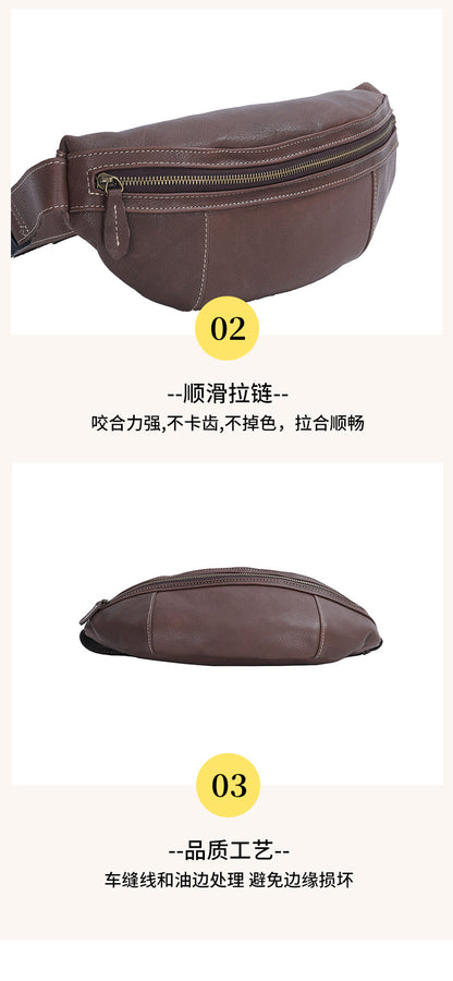 Men's Bust Bag Genuine Cowhide Leather Retro Casual Fashion Shoulder Bag Crossbody Bag for Men 