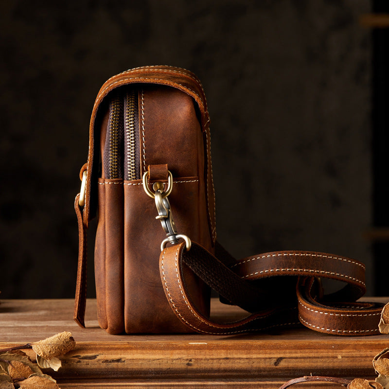 Men's Shoulder Bag Original Handmade Genuine Cowhide Leather Casual Men's Crossbody Bag Smartphone Pouch