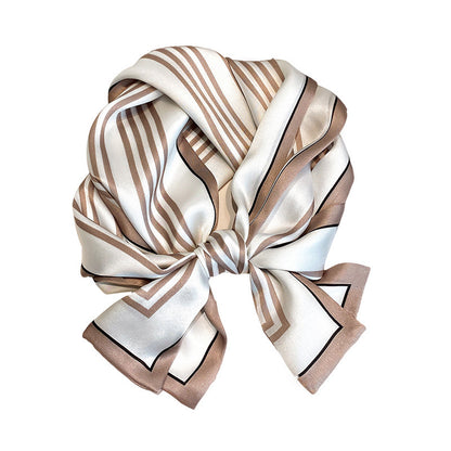 Silk scarf simple temperament vertical striped silk scarf women elongated fashion neck guard scarf