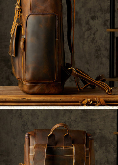 Men's backpack cowhide genuine leather handmade large capacity travel fashion computer bag 