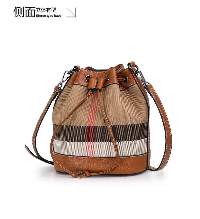 Women's handbag Plaid leather crossbody bag Large capacity canvas bag Shoulder bag that goes with anything.Pochette
